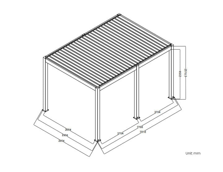 Little Oneroa Manual Freestanding Louvre Roof Aluminium Pergola 7.8 x 3m Charcoal