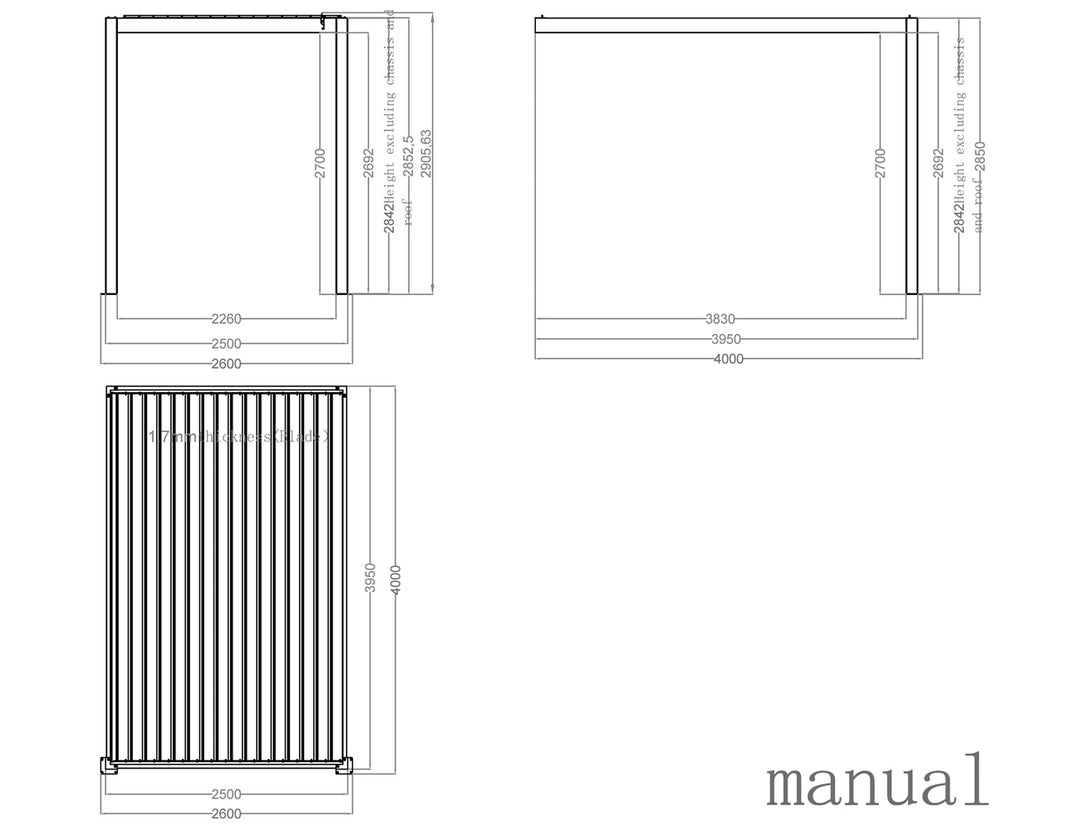 Baltic Manual Wall Mounted 2.6x4m Louvre Roof Aluminium Pergola