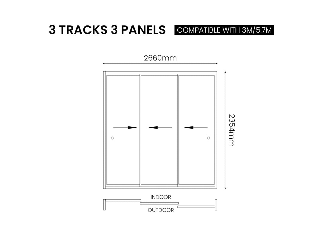 Baltic Freestanding Pergola Frame Glass Sliding Door, Size: 2.6m, Colour: Charcoal