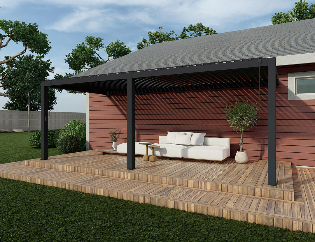 Baltic Manual Wall Mounted Louvre Roof Aluminium Pergola