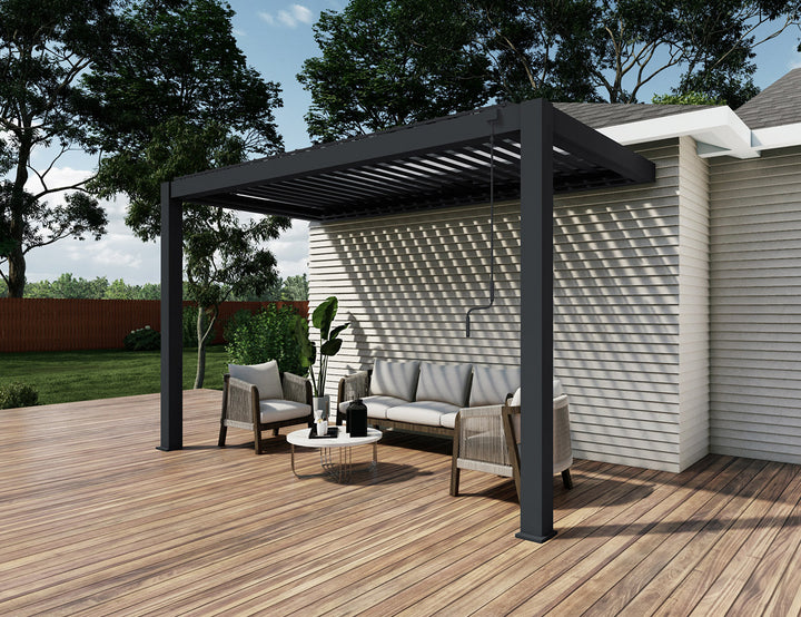 Baltic Manual Wall Mounted Louvre Roof Aluminium Pergola