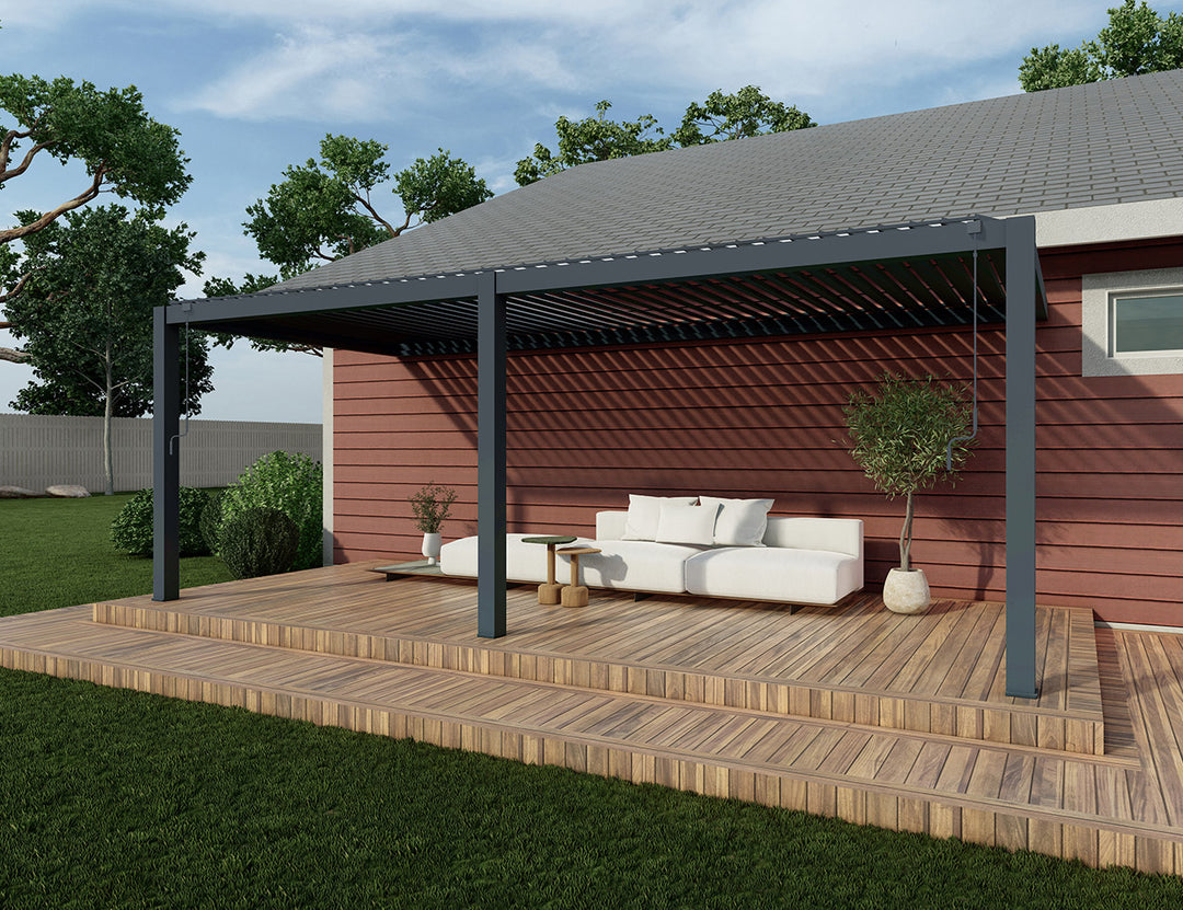 Baltic Manual Wall Mounted Louvre Roof Aluminium Pergola