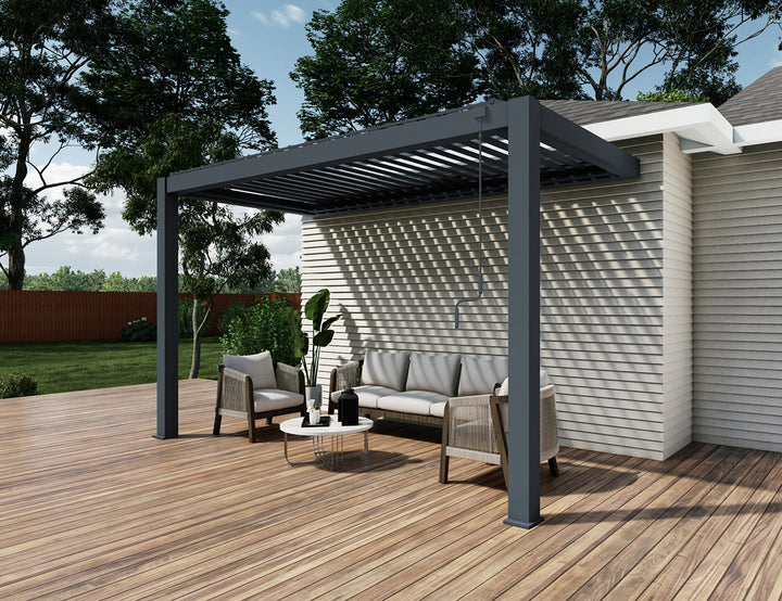 Baltic Manual Wall Mounted Louvre Roof Aluminium Pergola