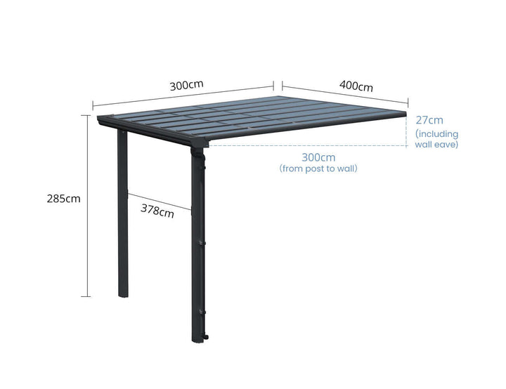 4 X 3m Wall Mounted Patio Cover