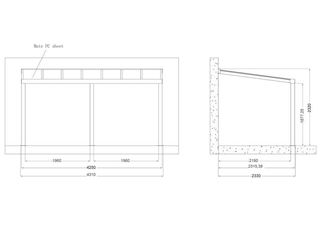 Coastal Patio Cover 4.25x2.33m Charcoal Frame with Mate Panel