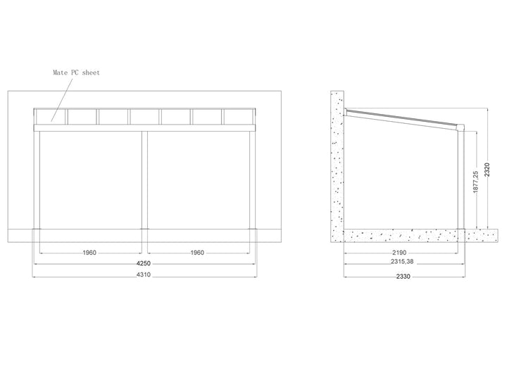 Coastal Patio Cover 4.25x2.33m Charcoal Frame with Mate Panel
