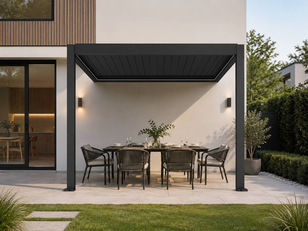 Caspian Motorised Wall Mounted Louvre Roof Aluminium Pergola