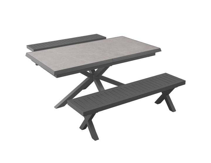 Chickadee Extension Table With Varga Outdoor Bench 3-Piece Outdoor Dining Set