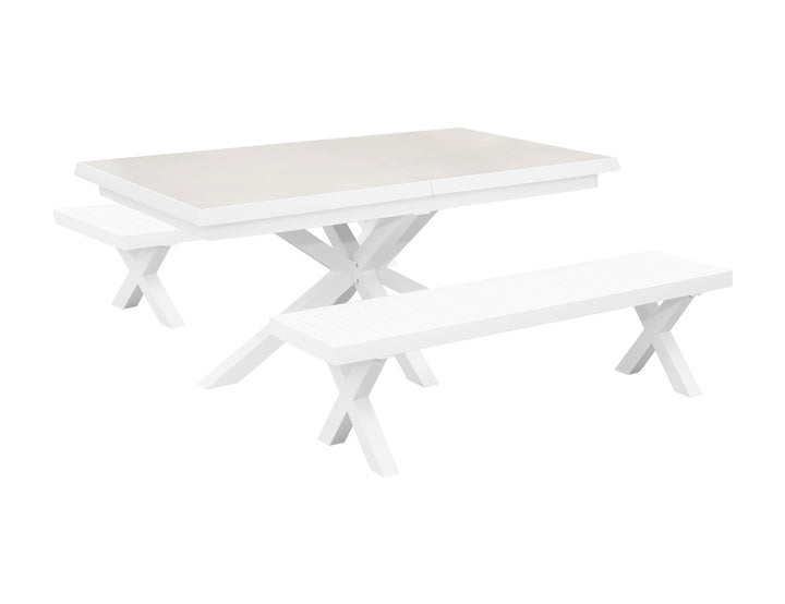 Chickadee Extension Table With Varga Outdoor Bench 3-Piece Outdoor Dining Set