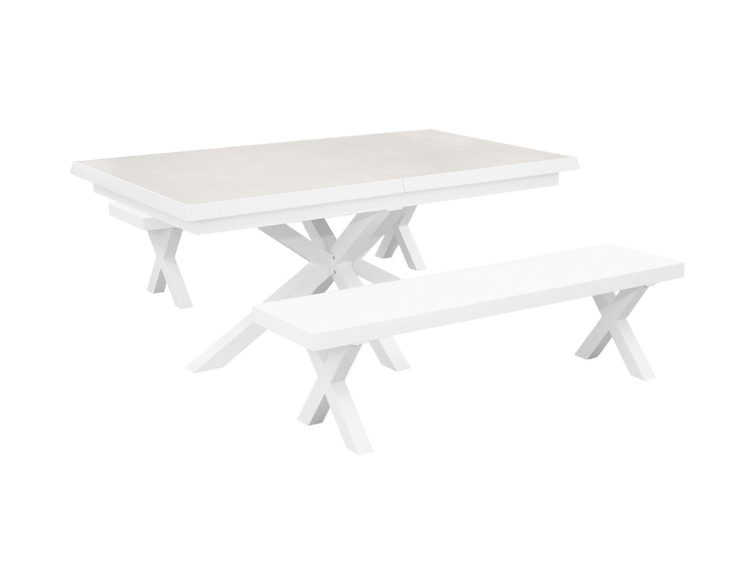 Chickadee Extension Table With Varga Outdoor Bench 3-Piece Outdoor Dining Set