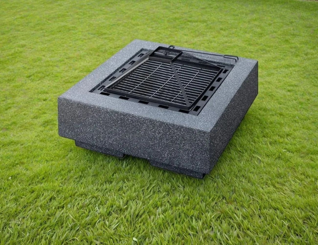 Mgo Square Fire Pit with BBQ Grill Rack, Spark Guard