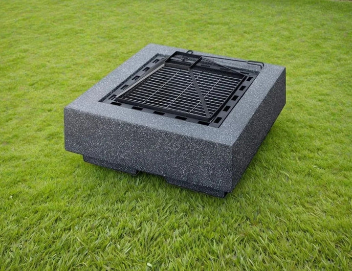 Mgo Square Fire Pit with BBQ Grill Rack, Spark Guard