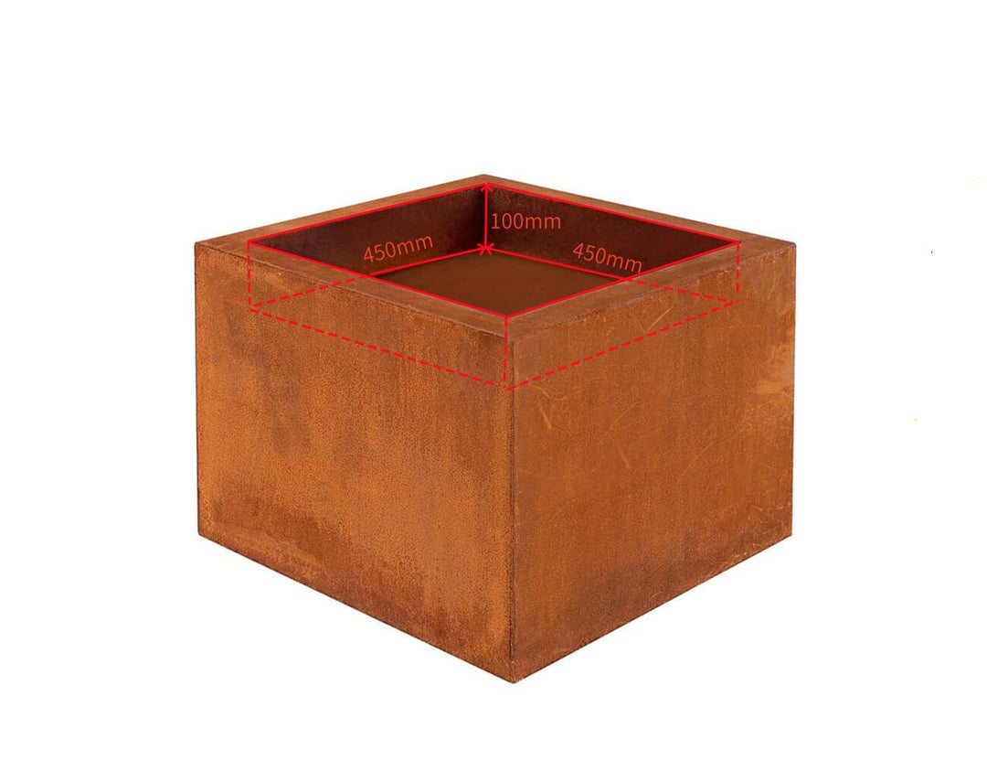 Corten Steel Square Fire Pit Brazier - Natural Rust Patina Finish 55 X 55 X 42cm