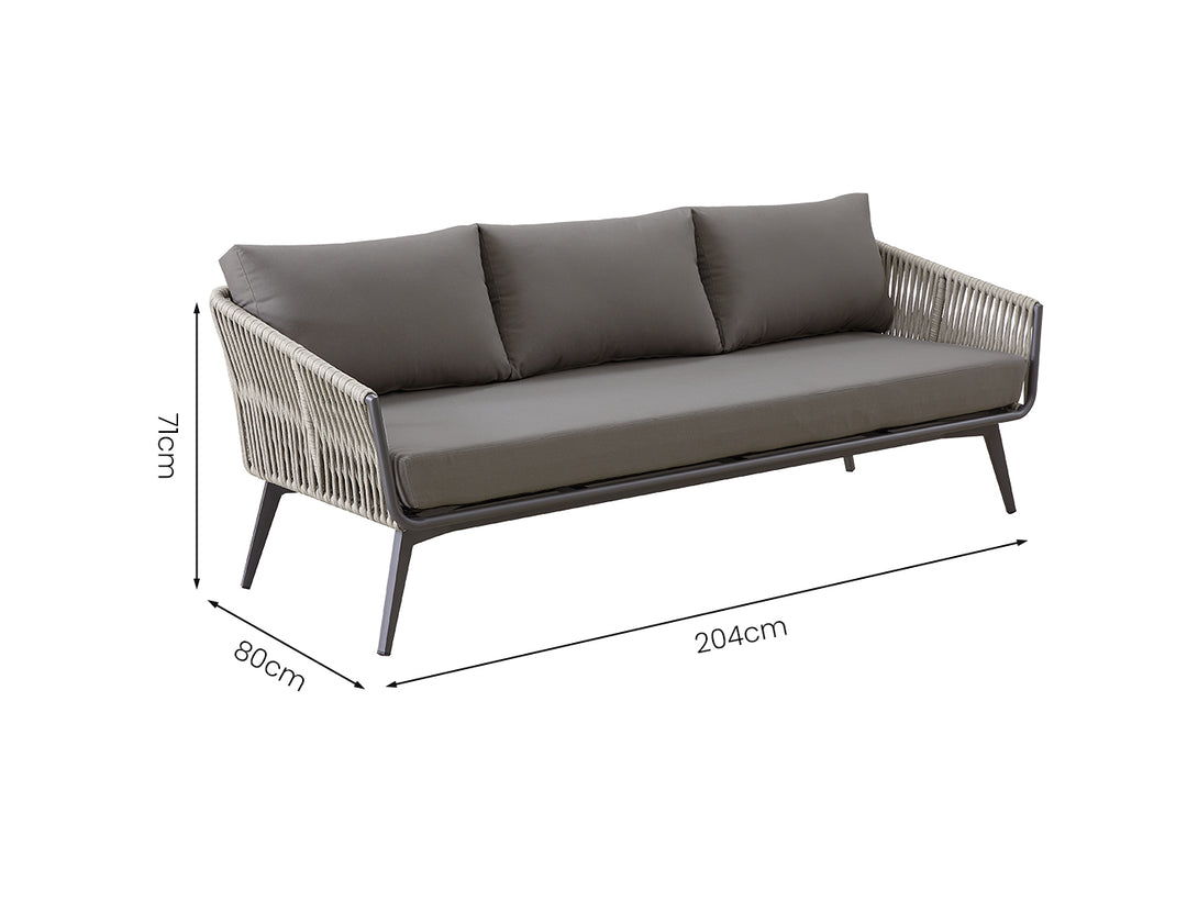 Kereru Aluminium and Rope Outdoor 3 Seater Sofa