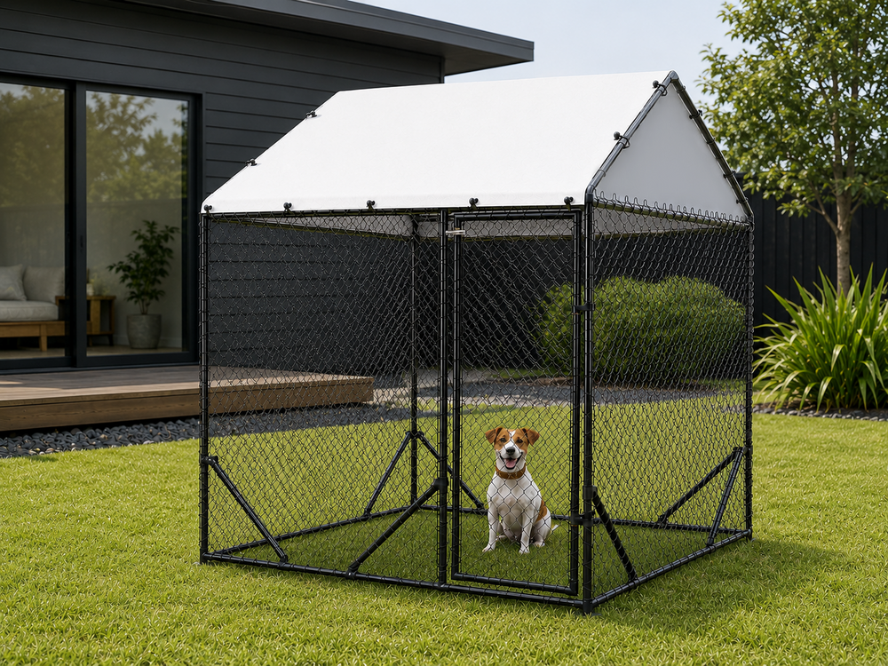 Large Outdoor Dog Kennel with Roof, Walk-in Dog Run, 230cm height