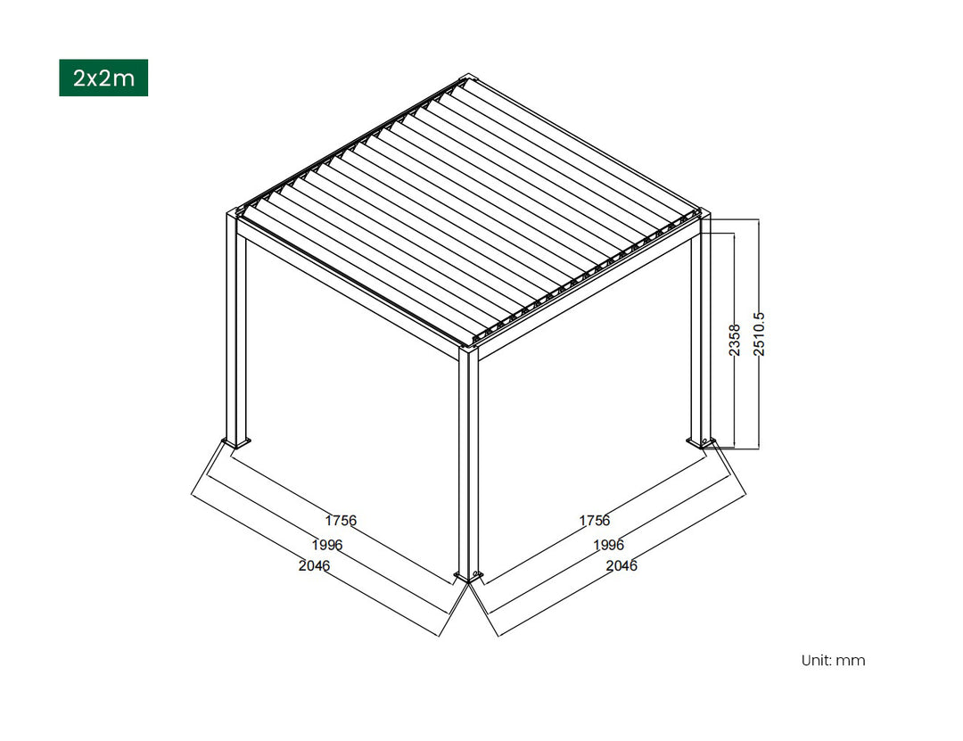 Little Oneroa Manual Freestanding Louvre Roof Aluminium Pergola 2 X 2m White with 2 Retractable Shade Blind