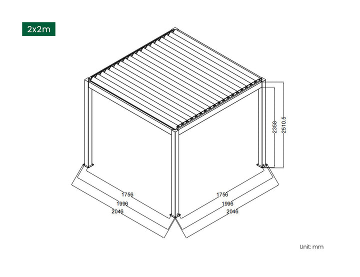 Little Oneroa Manual Freestanding Louvre Roof Aluminium Pergola 2 X 2m White with 2 Retractable Shade Blind