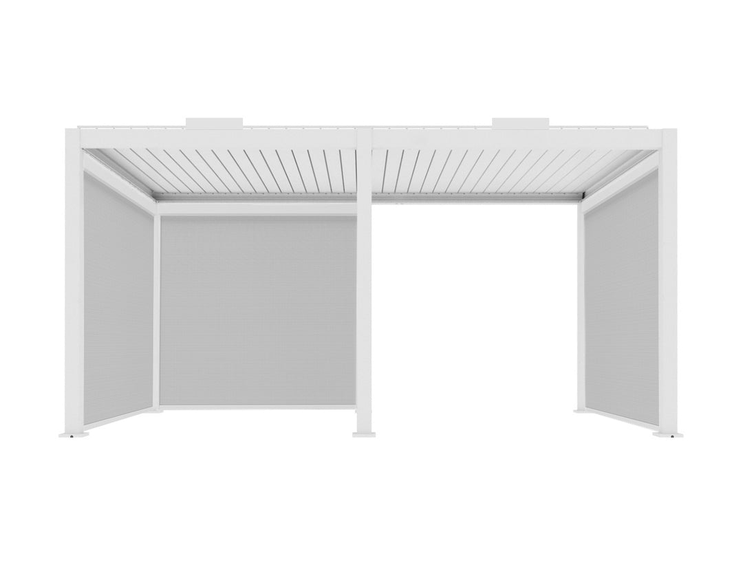 Little Oneroa Motorised Freestanding Louvre Roof Aluminium Pergola 6 X 3m White with 3 Shade Blind