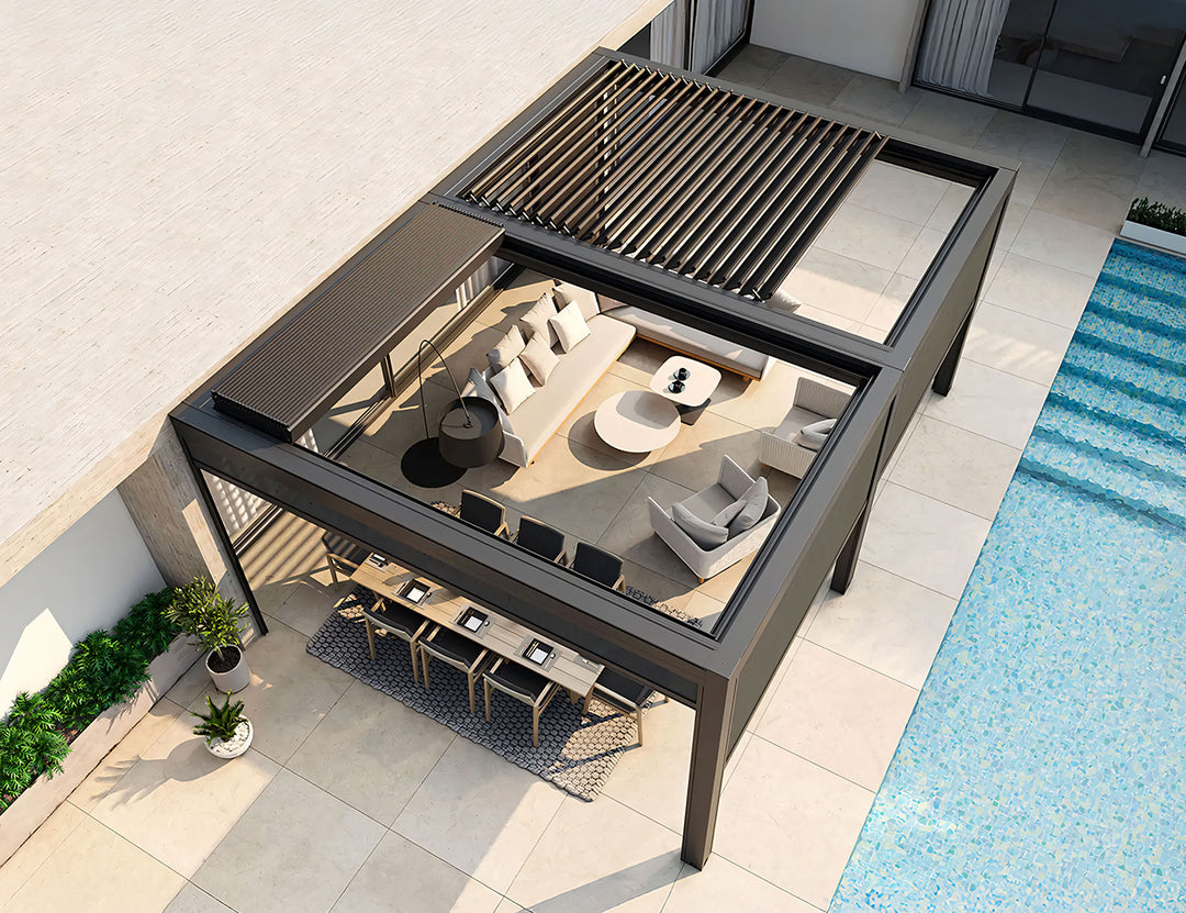 Mediterranean-SKY Motorised Wall Mounted Retractable Louvre Roof System