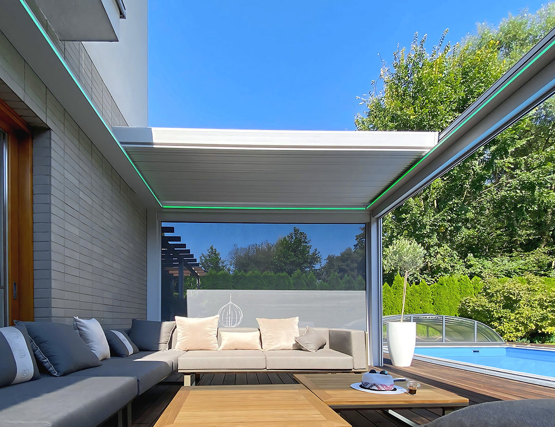 Mediterranean-SKY Motorised Wall Mounted Retractable Louvre Roof System