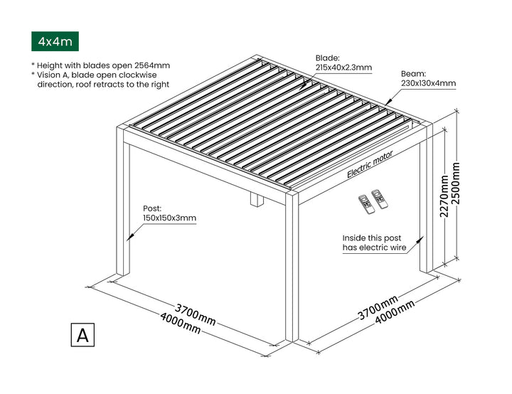 Mediterranean Motorised Retractable Louvre Roof System, Size: 4 x 3m, Colour: Black