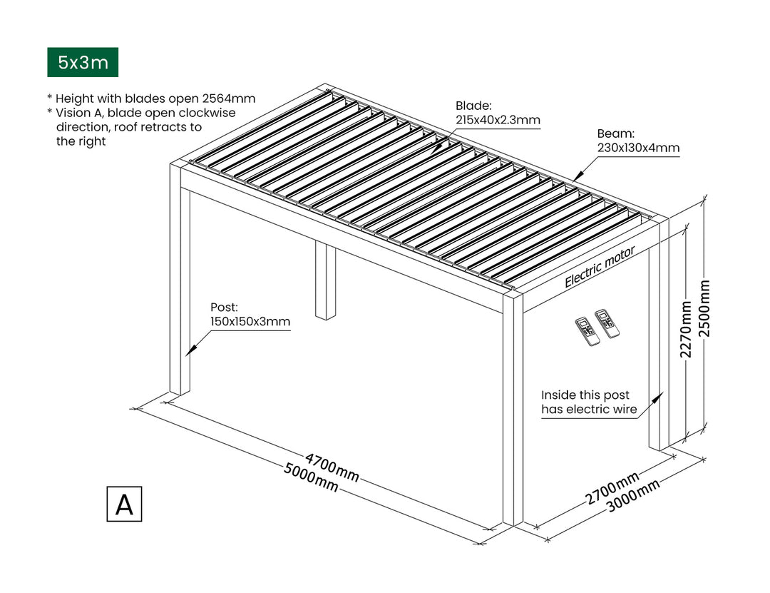 Mediterranean Motorised Retractable Louvre Roof System, Size: 4 x 3m, Colour: Black