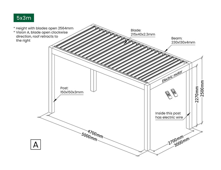 Mediterranean Motorised Retractable Louvre Roof System, Size: 4 x 3m, Colour: Black