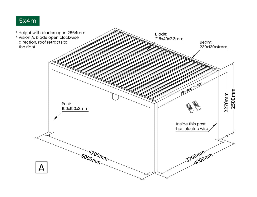 Mediterranean Motorised Retractable Louvre Roof System, Size: 4 x 3m, Colour: Black