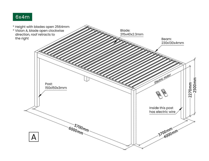 Mediterranean Motorised Retractable Louvre Roof System, Size: 4 x 3m, Colour: Black