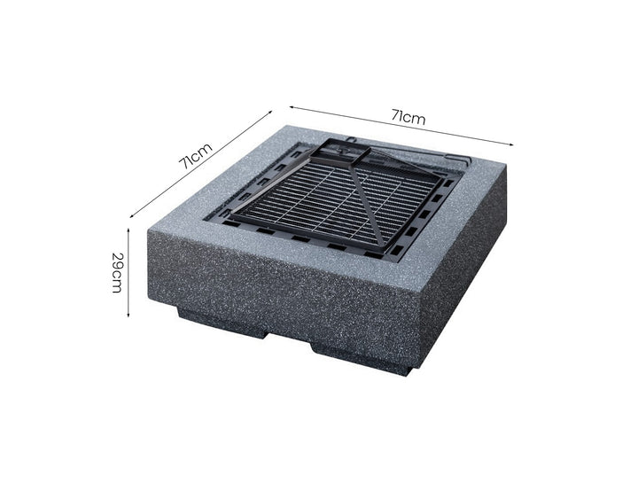 Mgo Square Fire Pit with BBQ Grill Rack, Spark Guard,