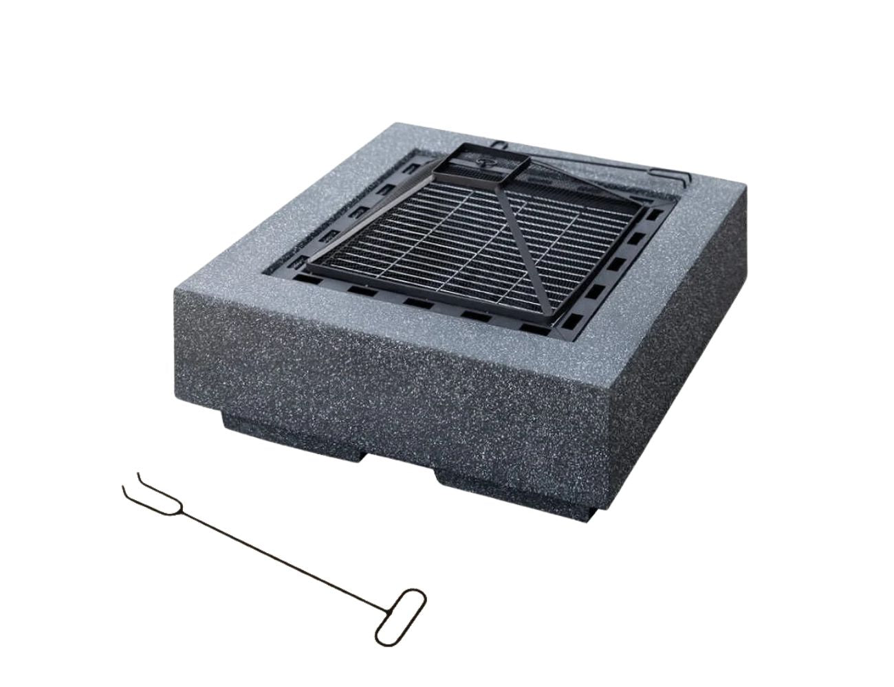 Mgo Square Fire Pit with BBQ Grill Rack, Spark Guard
