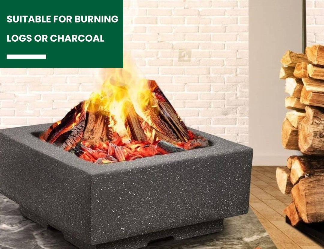Mgo Square Fire Pit with BBQ Grill Rack, Spark Guard