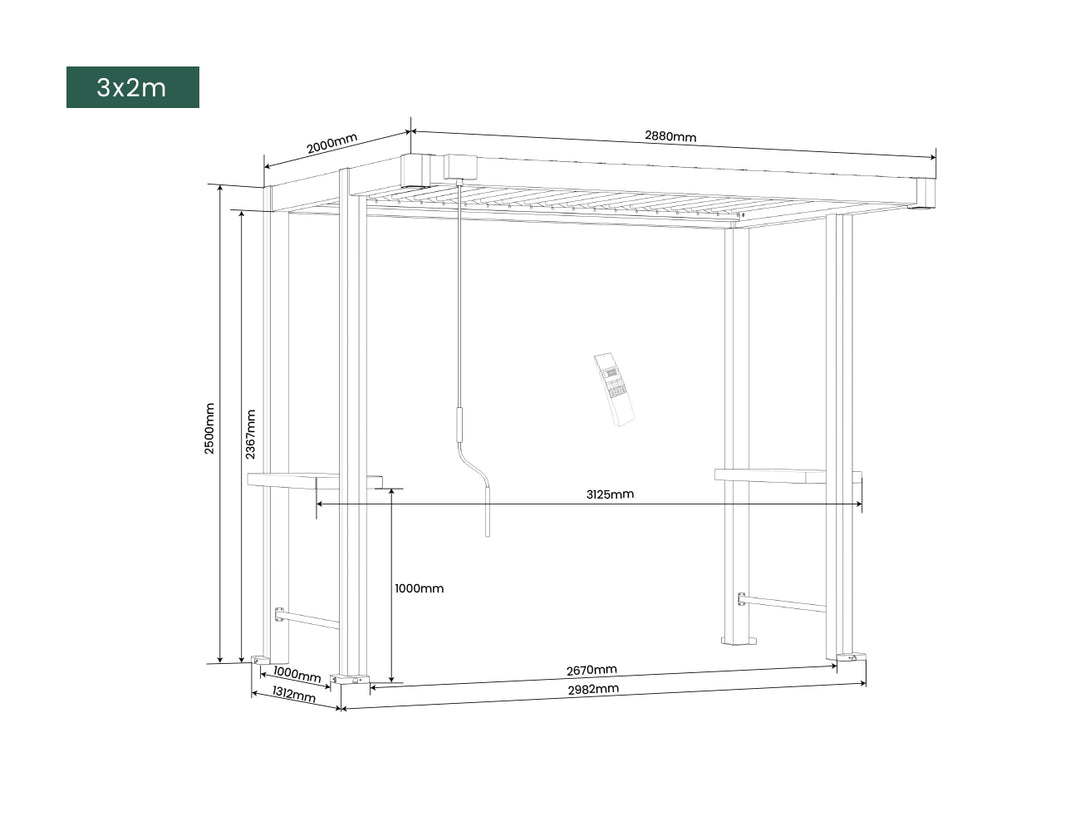 Milford Manual Louvred BBQ Pergola with LED Lighting