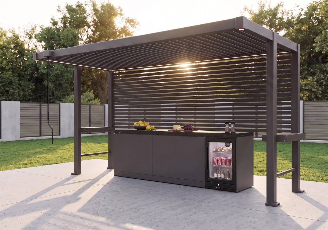 Milford Manual Louvred BBQ Pergola with LED Lighting