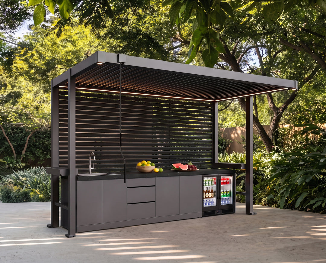 Milford Manual Louvred BBQ Pergola with LED Lighting