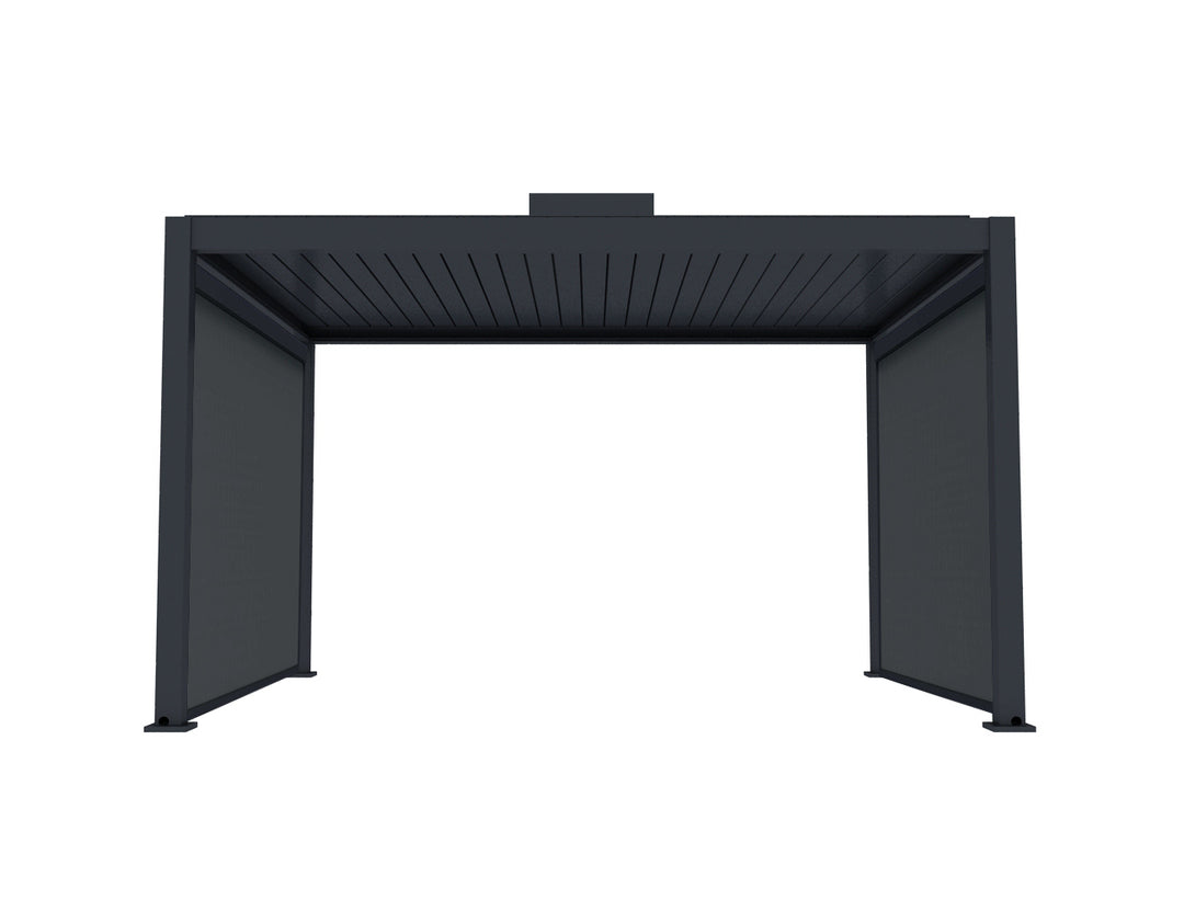Little Oneroa Motorised Freestanding Louvre Pergola 2 X 2m Charcoal with 2 Retractable Shade Blind