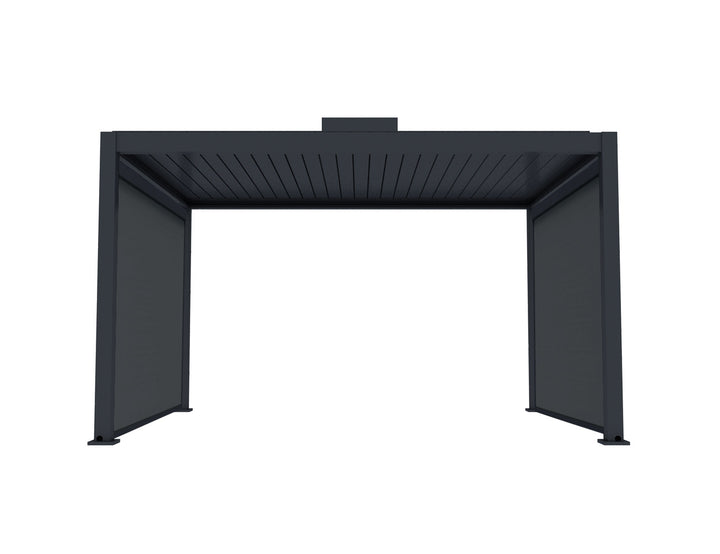 Little Oneroa Motorised Freestanding Louvre Pergola 2 X 2m Charcoal with 2 Retractable Shade Blind