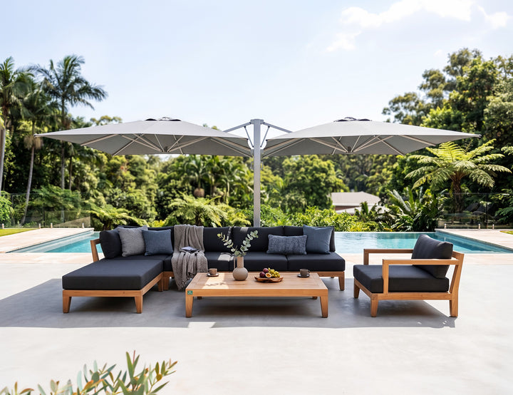 Newport Teak Outdoor Sofa With Ottoman- 4 Seat