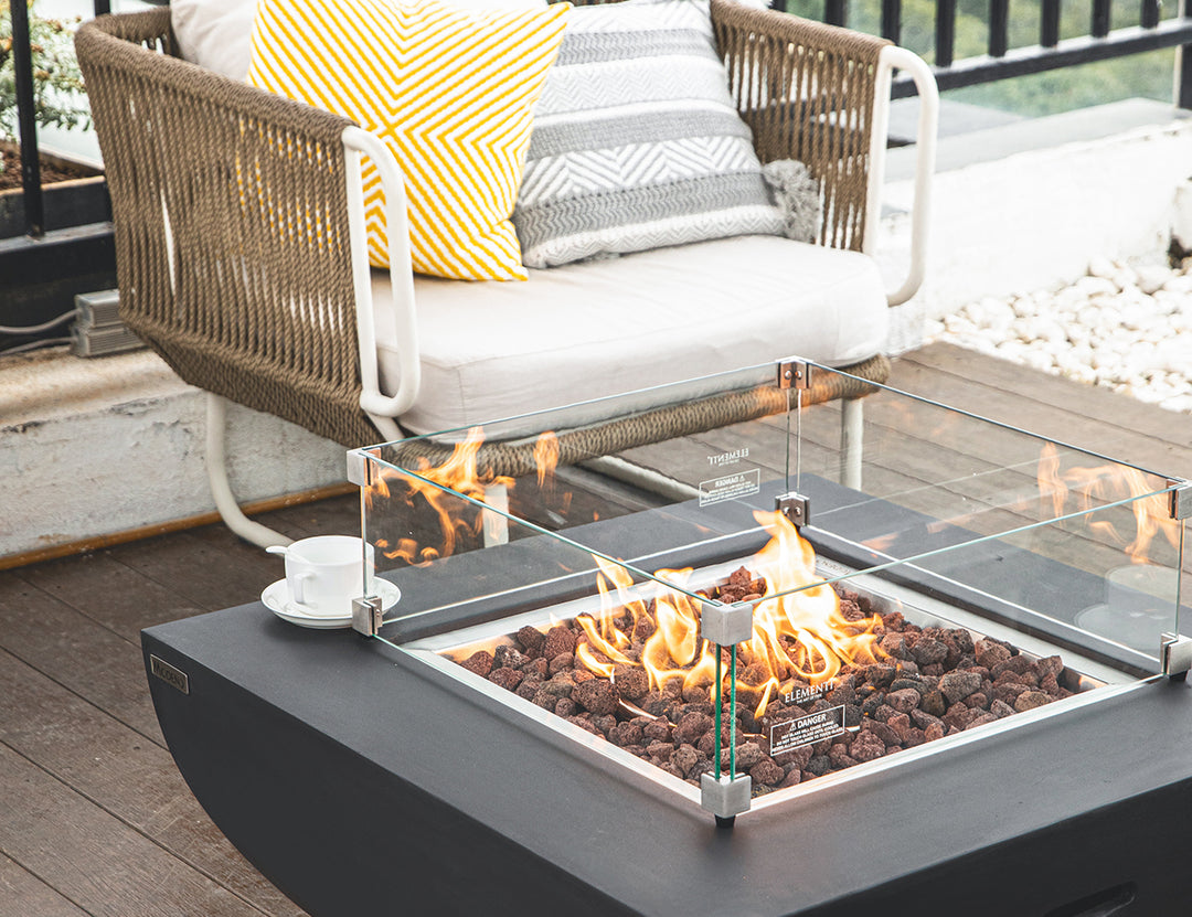 Square Fire Pit Glass Wind Guard -56.1 X 56.1 X 18cm