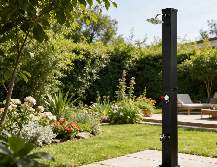 Modern Freestanding Outdoor Shower - Solar Heated - 40L
