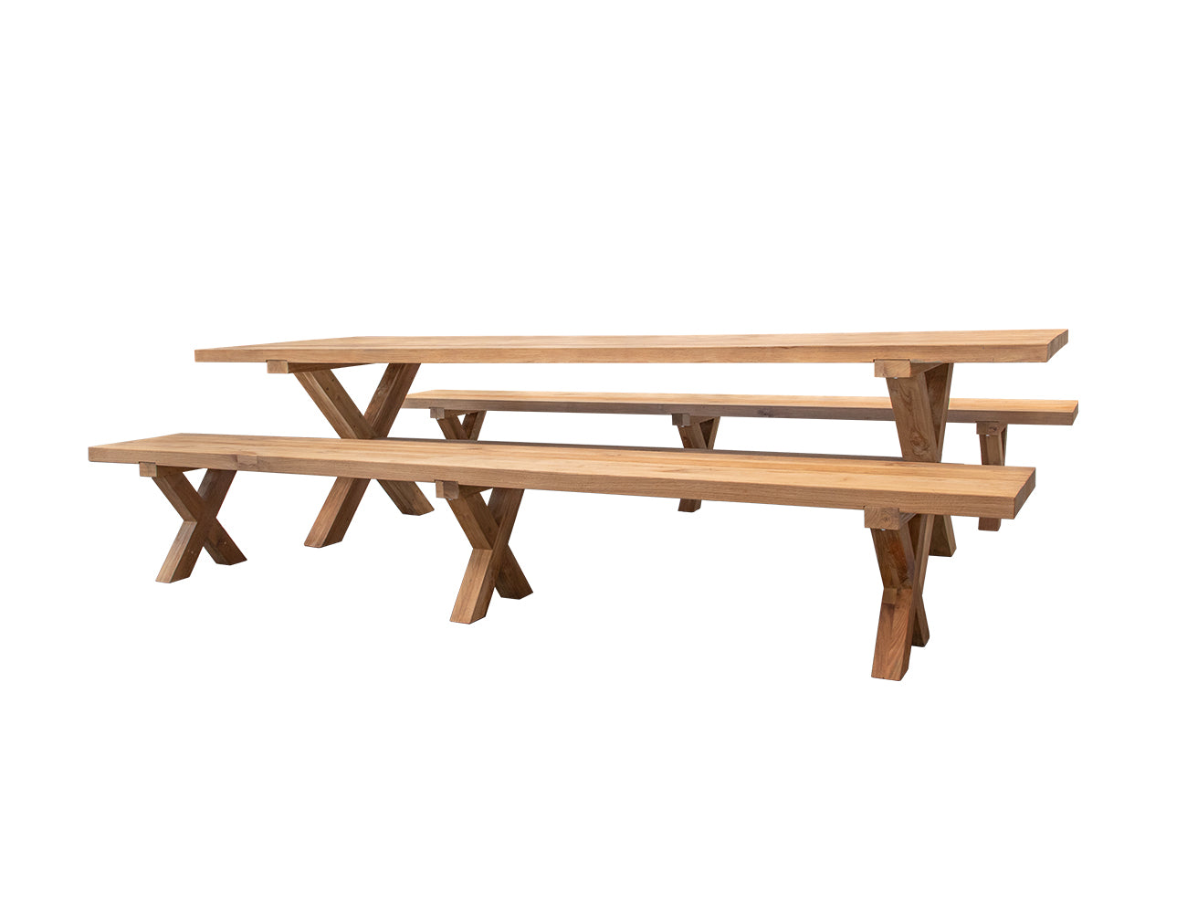 Sovereign Teak X-leg Dining Set-3PCS, Size: 2.5m,