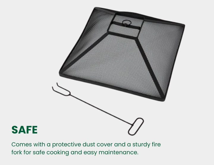 Mgo Square Fire Pit with BBQ Grill Rack, Spark Guard