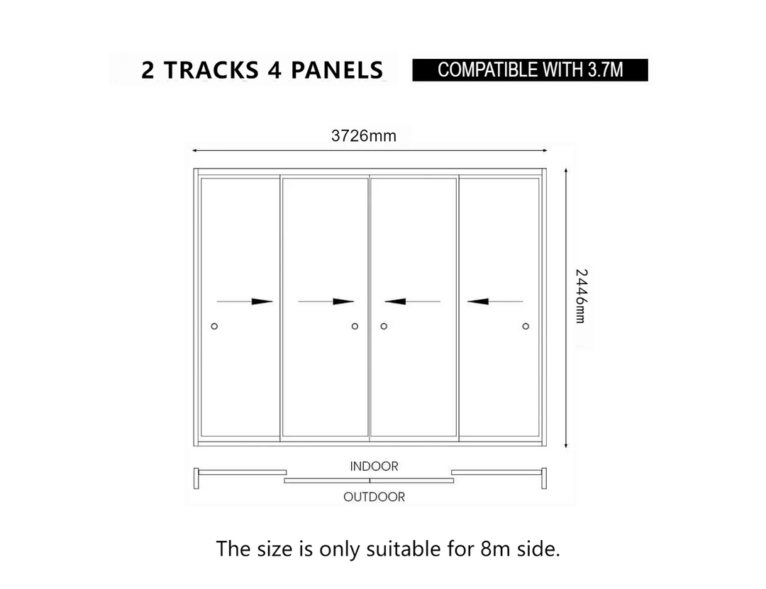 Tasman Freestanding Pergola Frame Glass Sliding Door, Size: 3.7m, Colour: Black