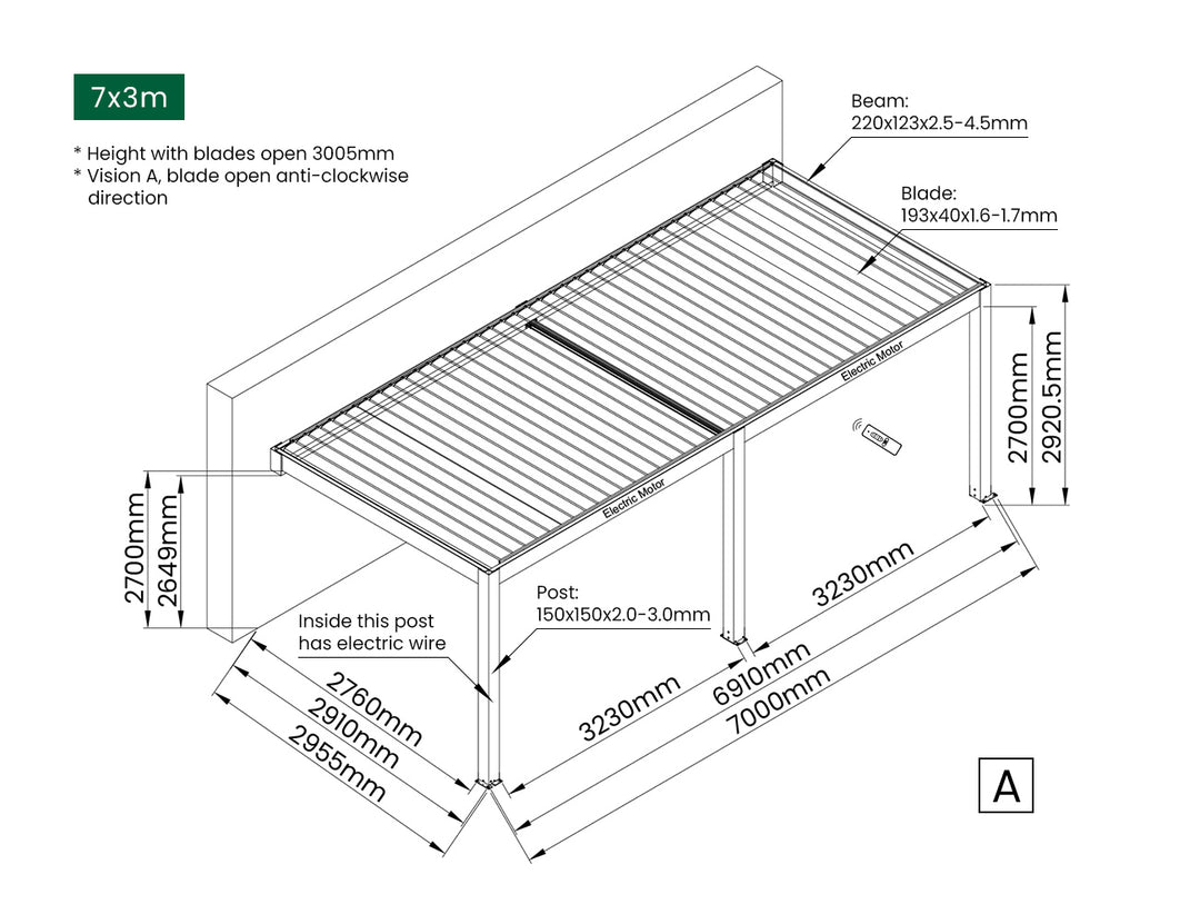 Tasman Motorised Wall Mounted Louvre Roof Aluminium Pergola