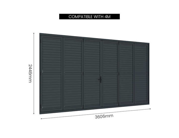 Tasman Freestanding Pergola Bifold Shutter Wall, Size: 3.7m, Colour: Black