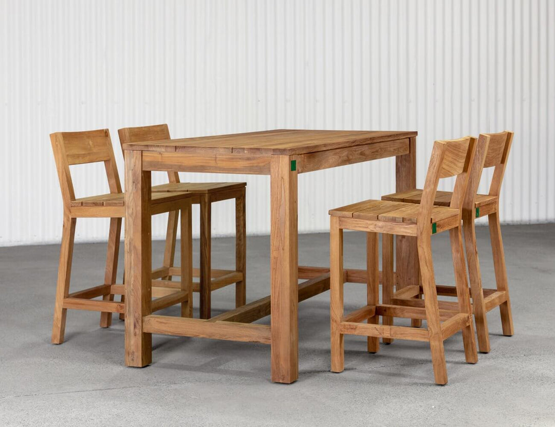Teak Counter Chair & Long Rectangular Table  Set - 5PCS
