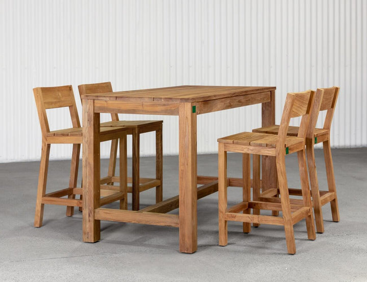 Teak Counter Chair & Long Rectangular Table  Set - 5PCS