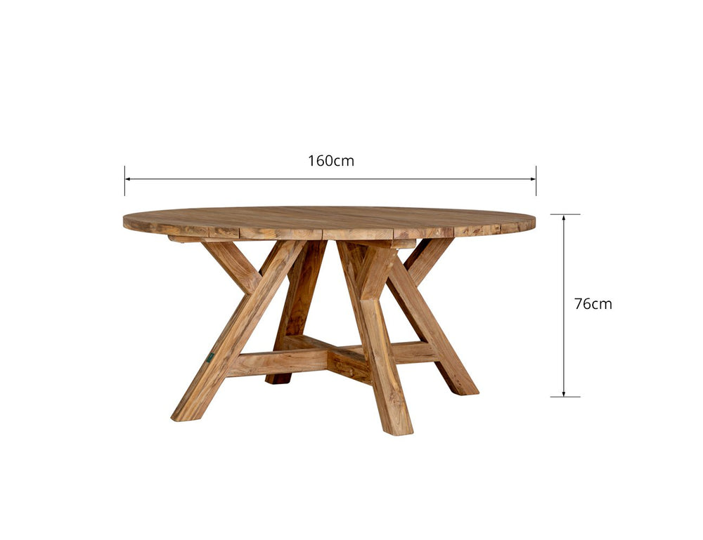 Caturra Teak Round Outdoor Dining Table, Size: 120cm,