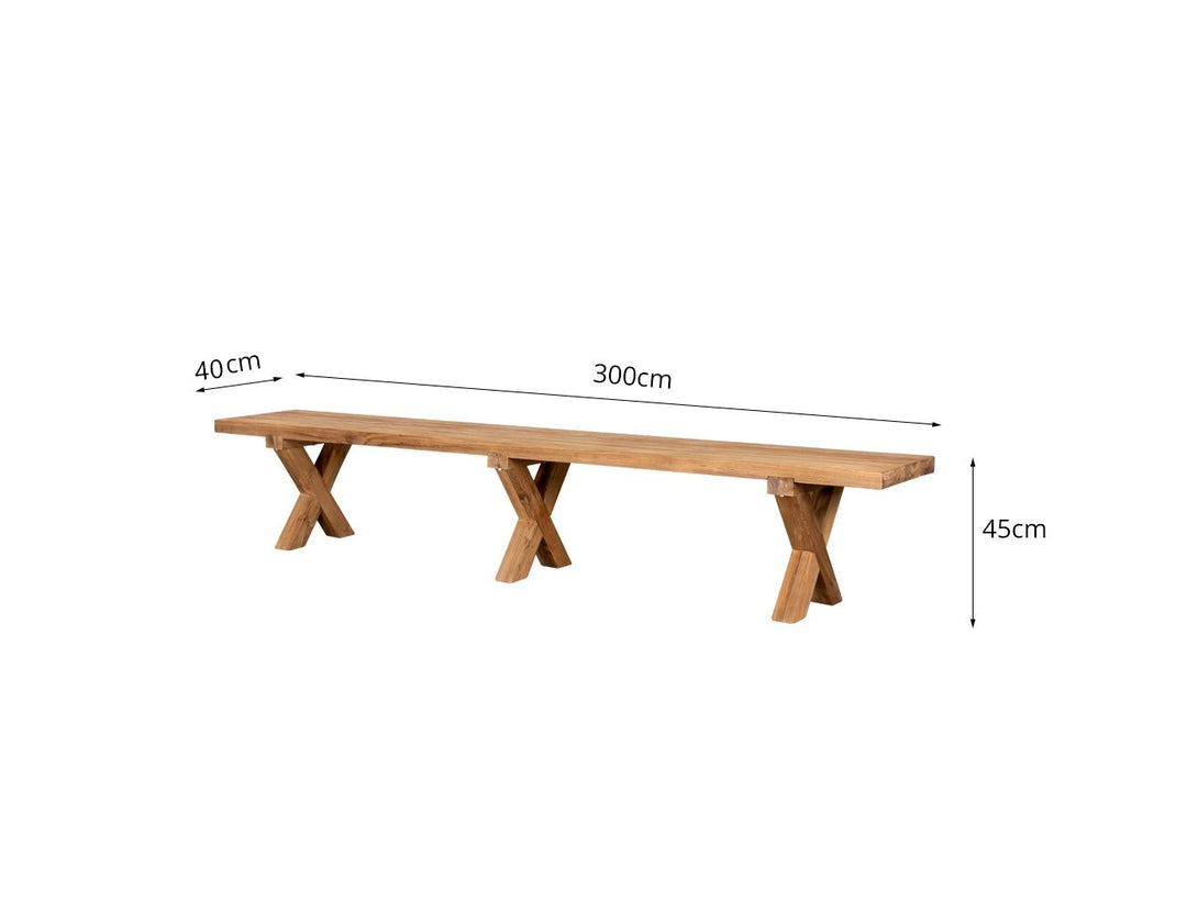 Sovereign Teak X Leg Bench - 300 x 40cm