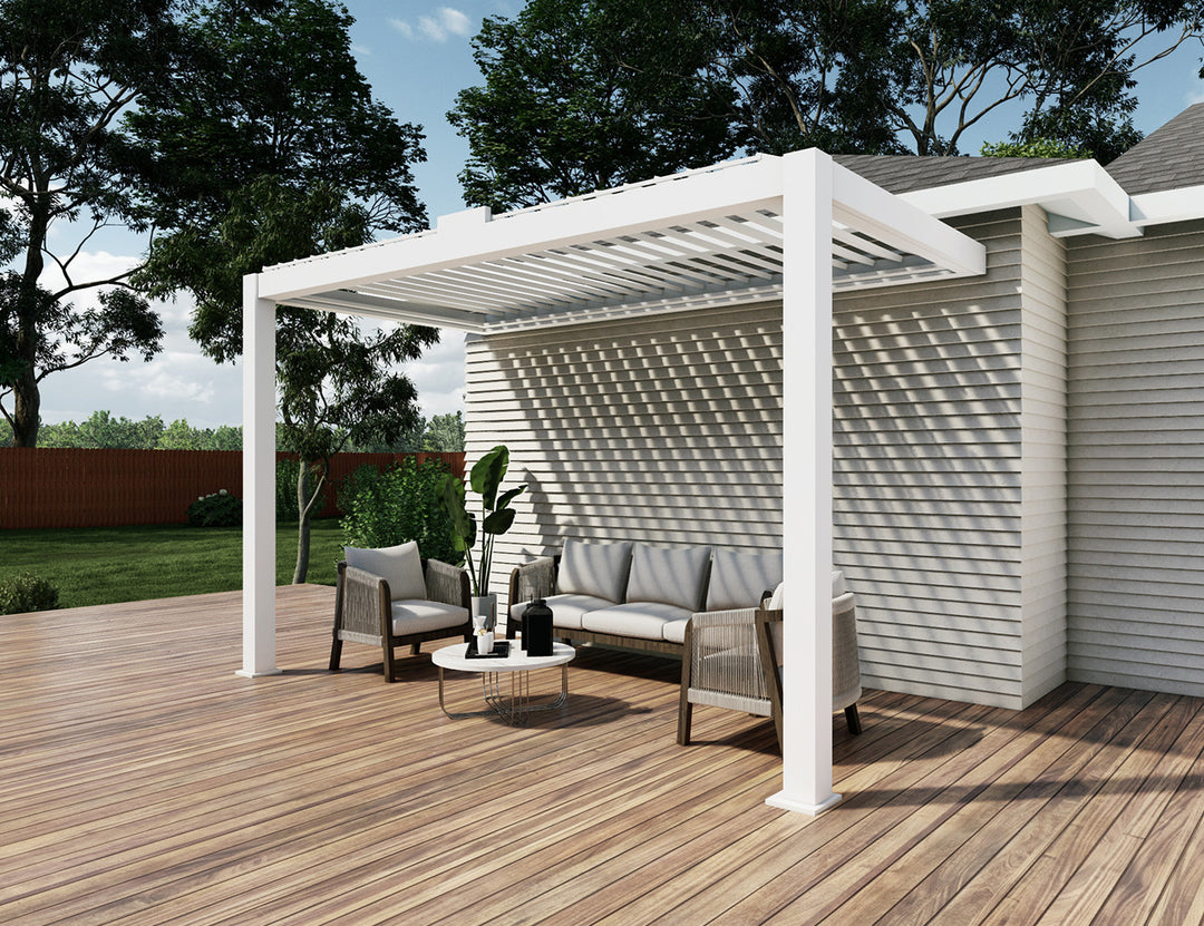 Draft Hekerua Motorised Wall Mounted Louvre Roof Aluminium Pergola, Size: 3 x 3m, Colour: White